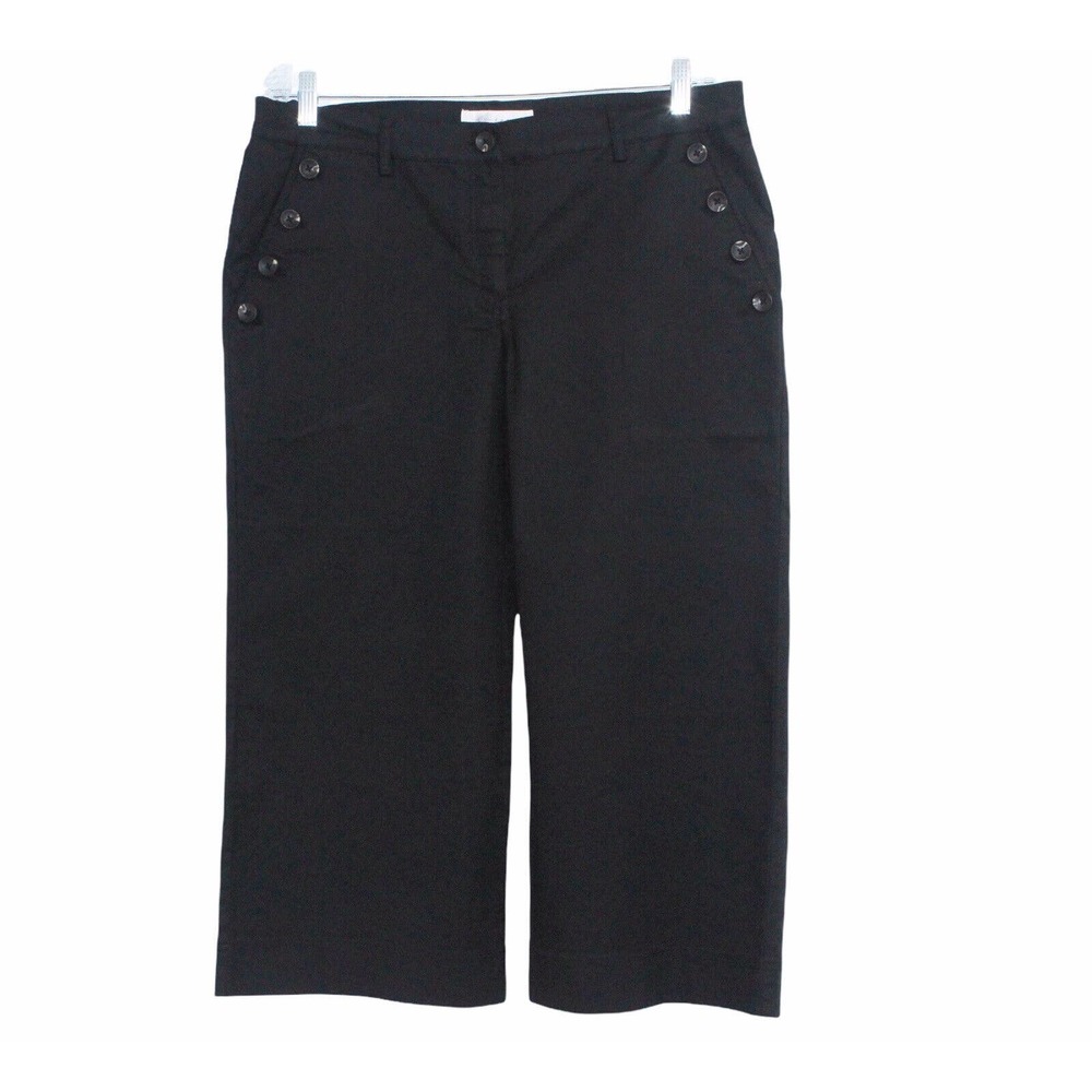 New FEVER Women's Crop Wide Leg Mid Rise Button Accent Black Shorts - Size 12